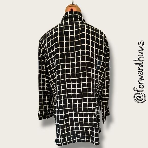 Ellen Tracy Silk Button-Up Shirt – Black & White Grid – Size 14 - Picture 4 of 9